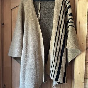 Beige and Black Striped Open Poncho